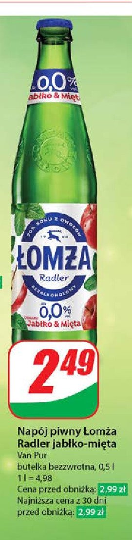 Piwo Łomża radler 0.0% jabłko-wiśnia promocja