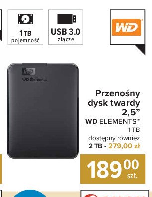 Dysk przeno艣ny 2 tb 2.5" Wd elements promocja