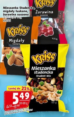 Mieszanka Studencka, Migdały łuskane, Żurawina suszona Kriss promocja w Prim Market