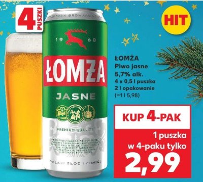 Piwo ŁOMZA jasne 5,7% alk. 4 x 0,5 l puszka promocja w Kaufland