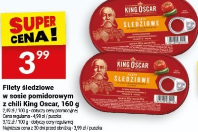 Filety śledziowe w sosie pomidorowym z chilli King Oscar, 160 g promocja w Twój Market