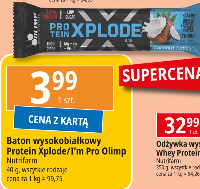 Baton proteinowy xplode kokos Olimp sport nutrition promocja w Leclerc