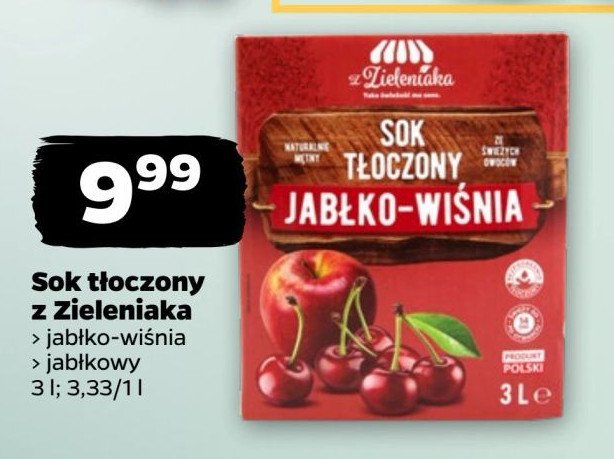 Sok jabłko-wiśnia Z ZIELENIAKA NETTO promocja