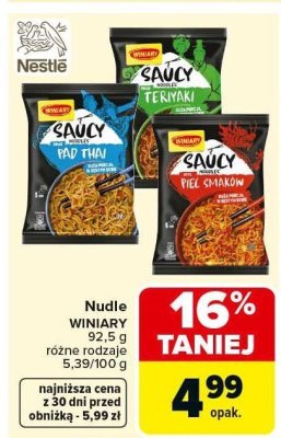 Nudle WINIARY różne rodzaje Pad Thai, Teriyaki, Piel Smaków promocja w Carrefour Market