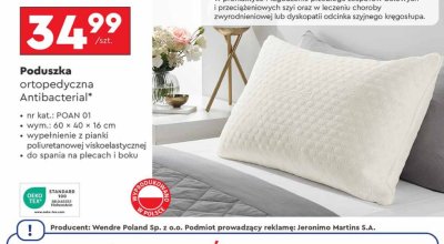 Poduszka ortopedyczna Antibacterial 60x40 cm promocja w Biedronka