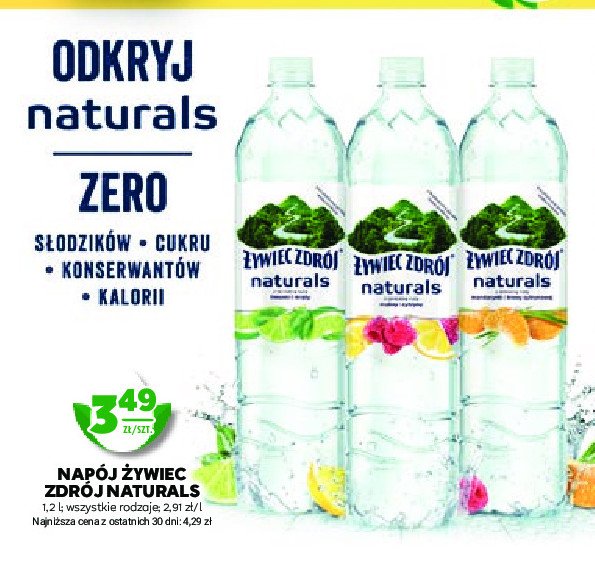 Woda z nutą mandarynki i trawy cytrynowej zero ŻYWIEC ZDRÓJ NATURALS promocja w Stokrotka
