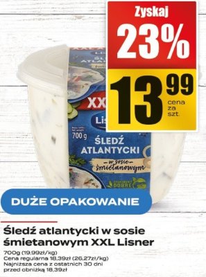 Śledź atlantycki w sosie śmietanowym XXL Lisner promocja w Supeco