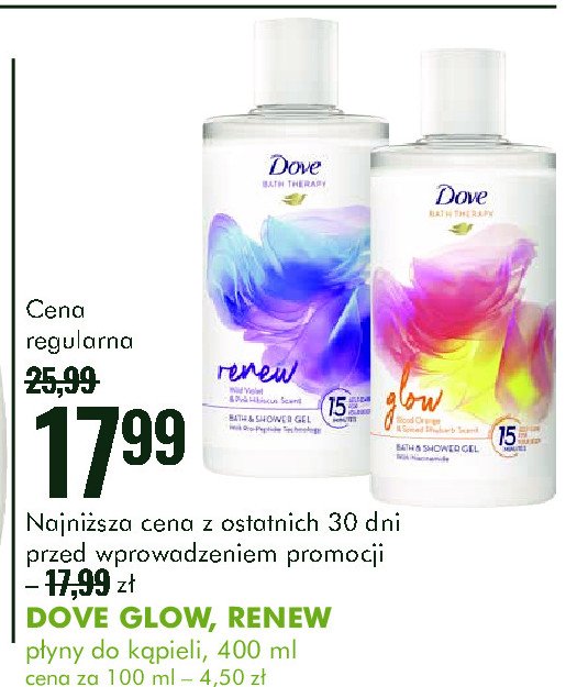 Płyn do kąpieli i pod prysznic glow Dove bath therapy promocja w Super-Pharm