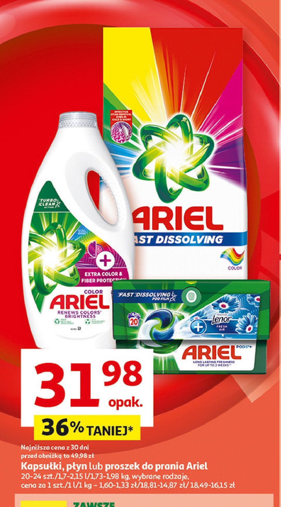 Kapsułki do prania touch of lenor fresh Ariel all in 1 promocja w Auchan