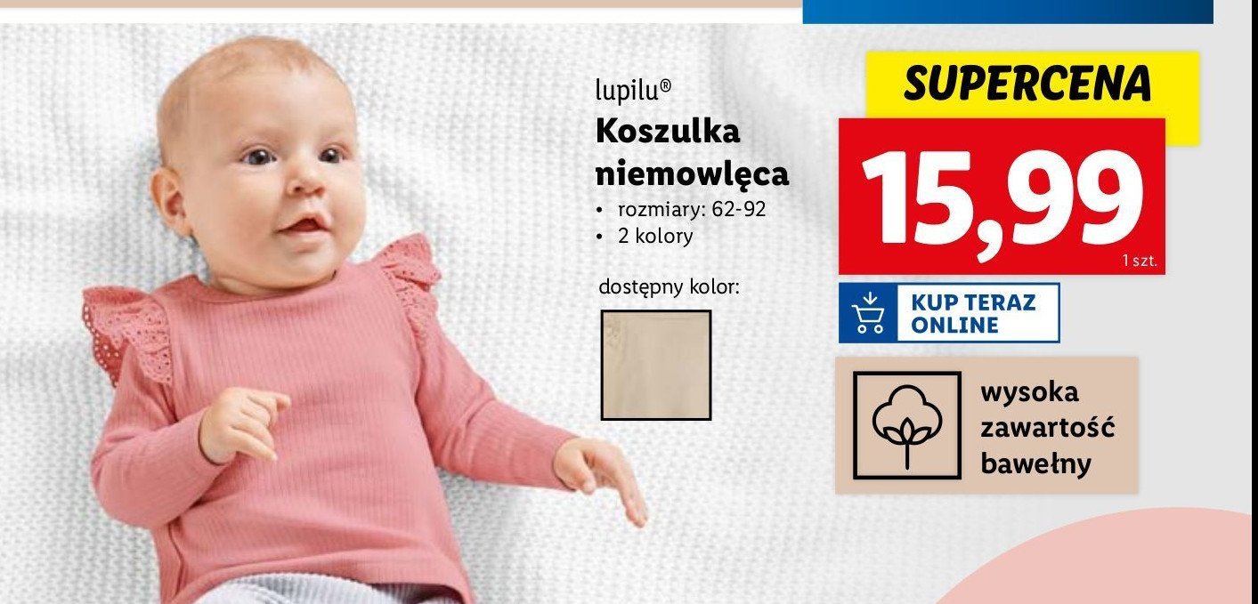 Koszulka niemowlęca 62-92 Lupilu promocja w Lidl