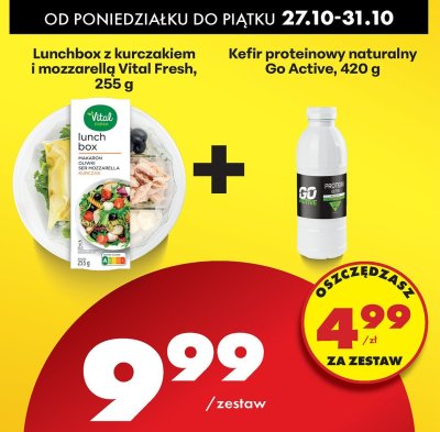 Lunchbox z kurczakiem i mozarellą Vital Fresh + Kefir proteinowy naturalny Go Active promocja w Biedronka