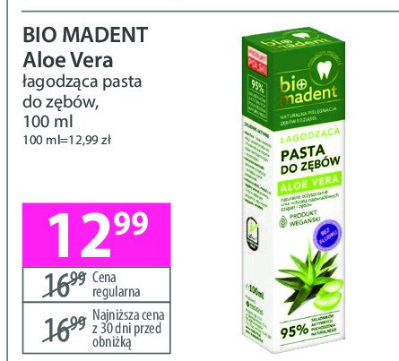 Pasta do zębów łagodząca aloe vera Bio madent promocja