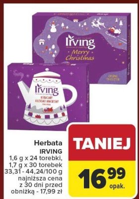 Herbata IRVING 1,6 g x 24 torebki, 1,7 g x 30 torebek promocja w Carrefour