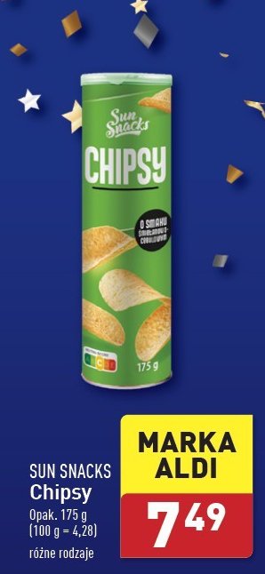 Chipsy śmietankowo-cebulowe SUN SNACKS promocja w Aldi