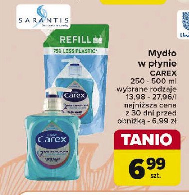 Mydło w płynie zapas Carex pure blue promocja