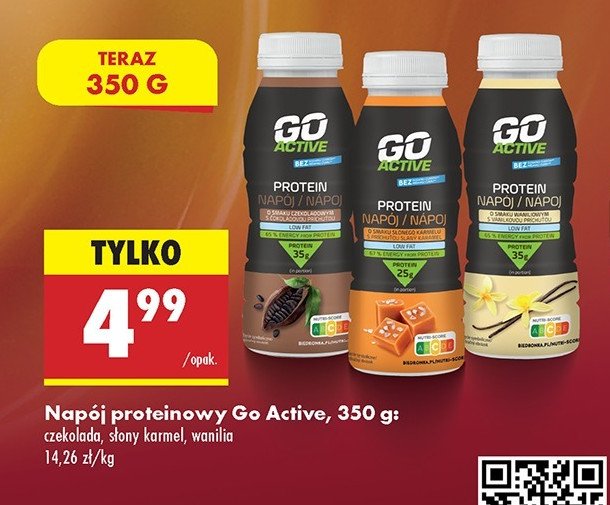 Napój proteinowy słony karmel Go active promocja w Biedronka