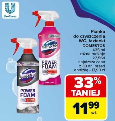 Pianka do czyszczenia WC i łazienki, różne rodzaje Domestos promocja w Carrefour Market