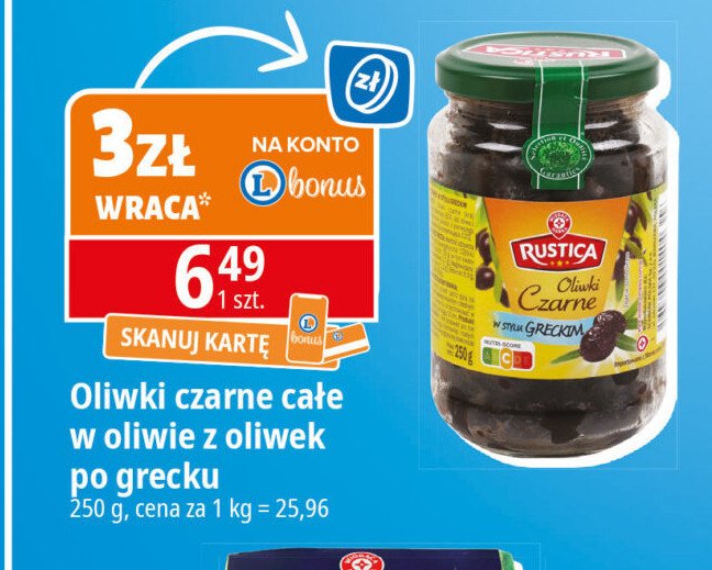 Oliwki czarne po grecku Wiodąca marka rustica promocja w Leclerc