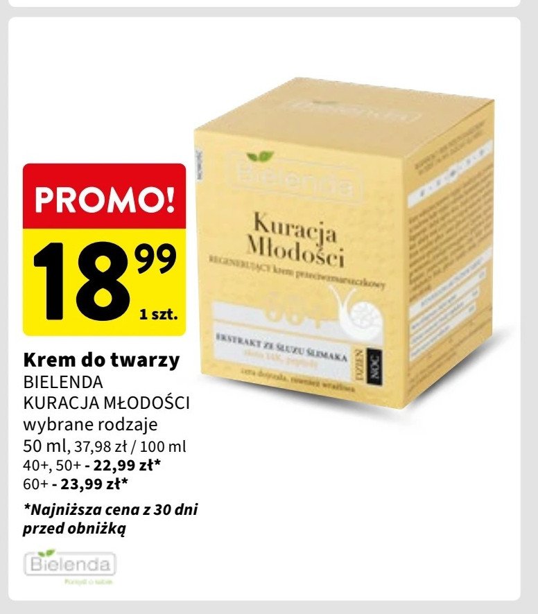 Krem przeciwzmarszczkowy 40+ na dzień i noc Bielenda kuracja młodości promocja w Intermarche