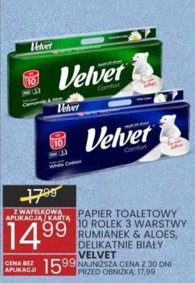 Papier toaletowy 3-warstw w kolorze białym z aloe vera, delikatnie biały Velvet promocja w Wafelek