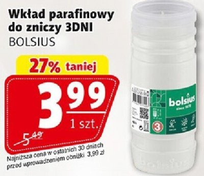 Wkład parafinowy do zniczy 3DNI BOLSIUS promocja w Prim Market