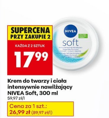 Krem do twarzy i ciała intensywnie nawilżający NIVEA Soft, 300 ml promocja w Biedronka