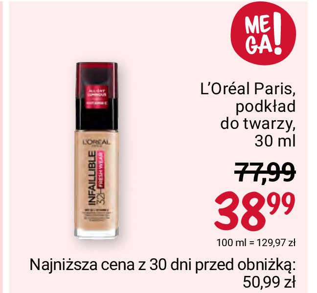 Podkład do twarzy 110 rose vanilla L'oreal infaillible 32h fresh wear promocja