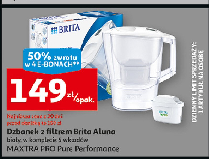 Zestaw dzbanek aluna xl 3.5 l biały + wkład maxtra 1 szt Brita fill&enjoy aluna promocja w Auchan