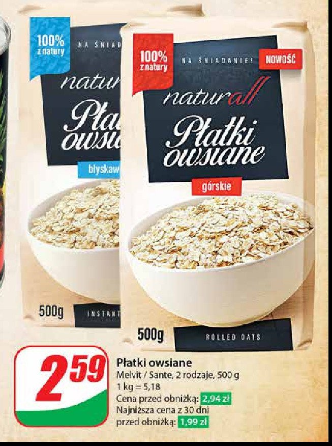 Płatki owsiane błyskawiczne Melvit naturall promocja