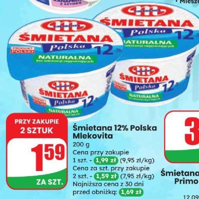 Śmietana 12% Polska Mlekovita promocja w Dino
