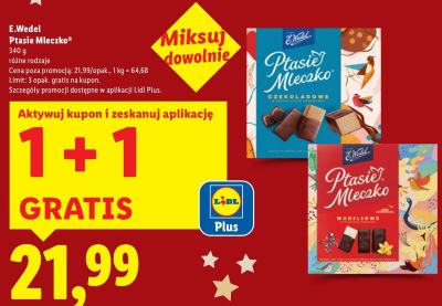 Ptasie Mleczko, różne rodzaje 1+1 GRATIS E.Wedel promocja w Lidl