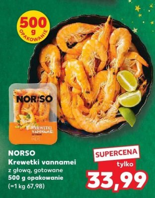 Krewetki vannamei z głową, gotowane NORSO promocja w Kaufland
