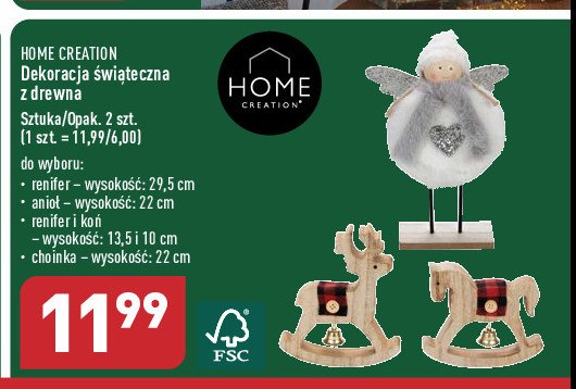 Renifer drewniany 29.5 cm Home creation promocja