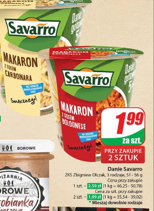 Makaron z sosem bolońskim Savarro promocja