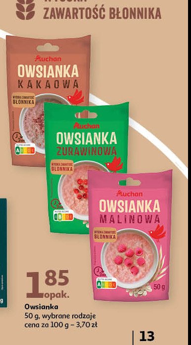 Owsianka malinowa Auchan różnorodne (logo czerwone) promocja