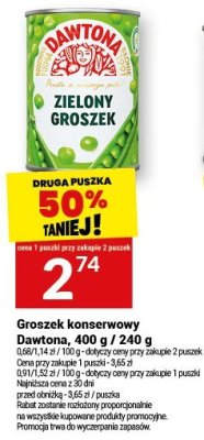 Groszek konserwowy Dawtona, 400 g / 240 g promocja w Twój Market