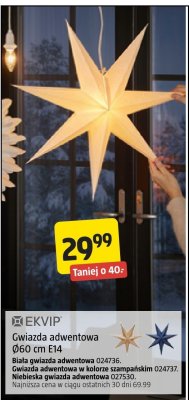 Niebieska gwiazda adwentowa EKVIP Ø60 cm E14 promocja w Jula