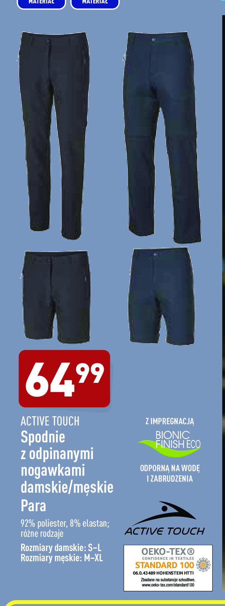 Spodnie z odpinanymi nogawkami męskie m-xl Active touch promocja