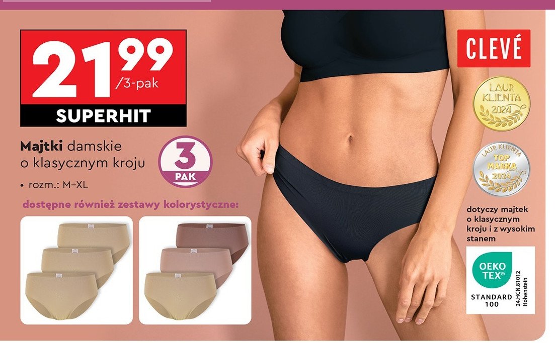 Majtki damskie m-xl Cleve promocja w Biedronka