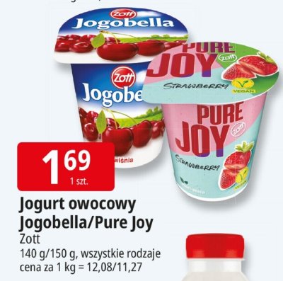 Jogurt owocowy Jogobella/Pure Joy Zott promocja w Leclerc
