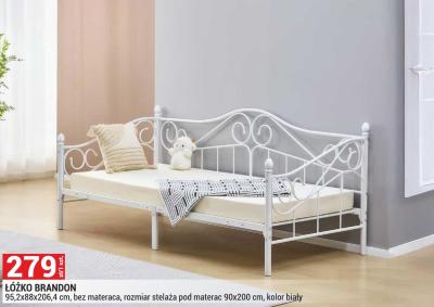 Łóżko BRANDON, 95,2x88x206,4 cm, bez materaca, rozmiar stelaża pod materac 90x200 cm, kolor biały promocja w Merkury Market