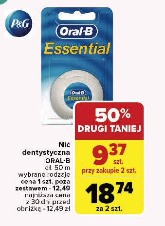 Nić dentystyczna 50 m Oral-b essential floss promocja w Carrefour Market