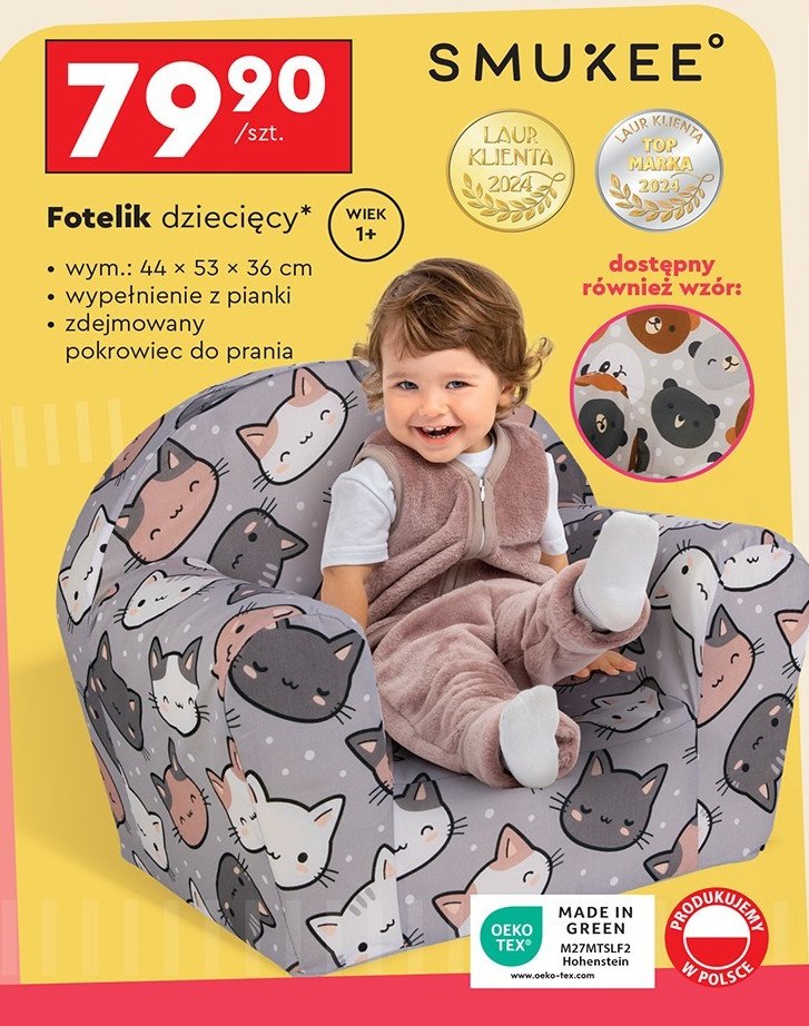 Fotelik dziecięcy 44 x 53 x 36 cm Smukee kids promocja w Biedronka