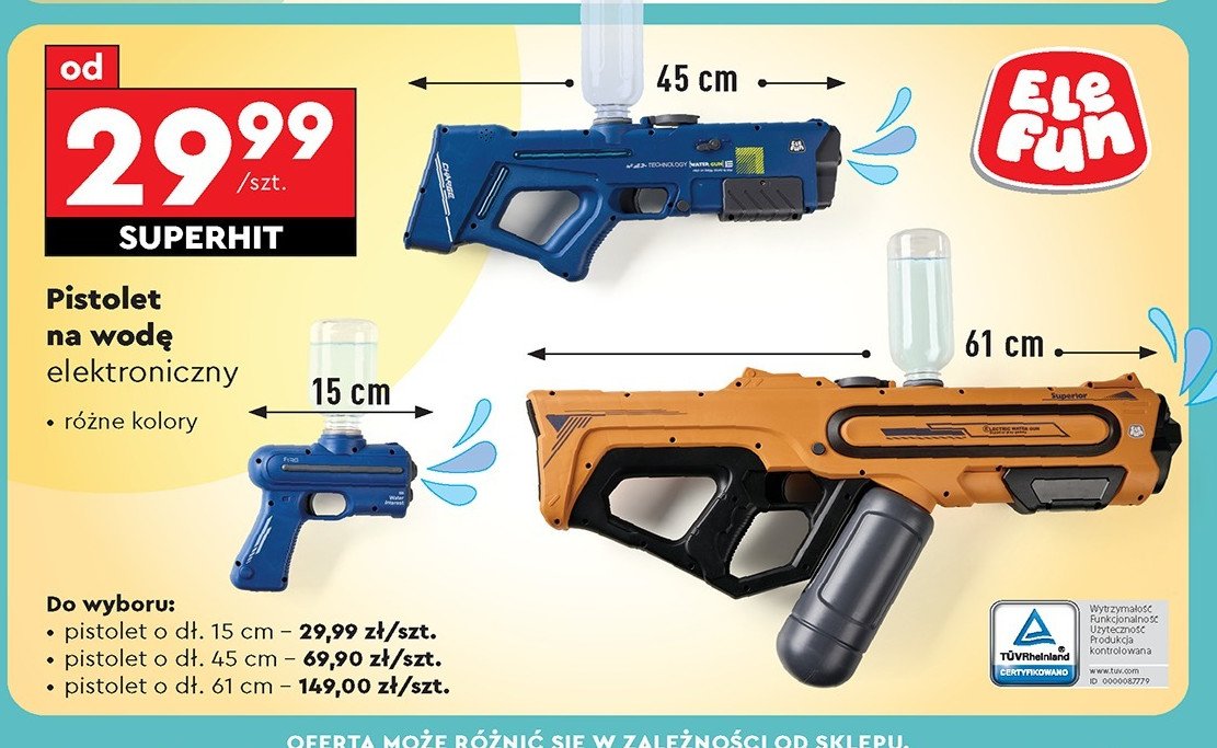 Pistolet na wodę elektroniczny 45 cm Elefun promocja w Biedronka