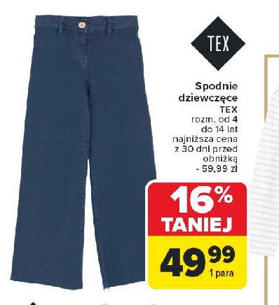 Spodnie dziewczęce 4-14 lat Tex promocja w Carrefour