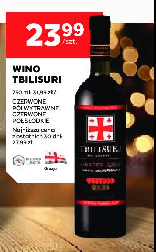 Wino czerwone półsłodkie TBILISURI promocja w Stokrotka