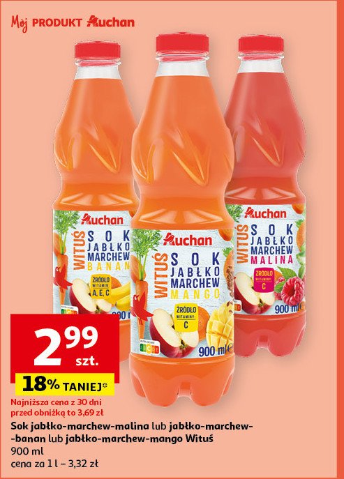 Sok jabłko marchew mango Auchan różnorodne (logo czerwone) promocja