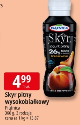 Jogurt pitny wysokobiałkowy Skyr pitny Piątnica brzoskwinia promocja w Leclerc