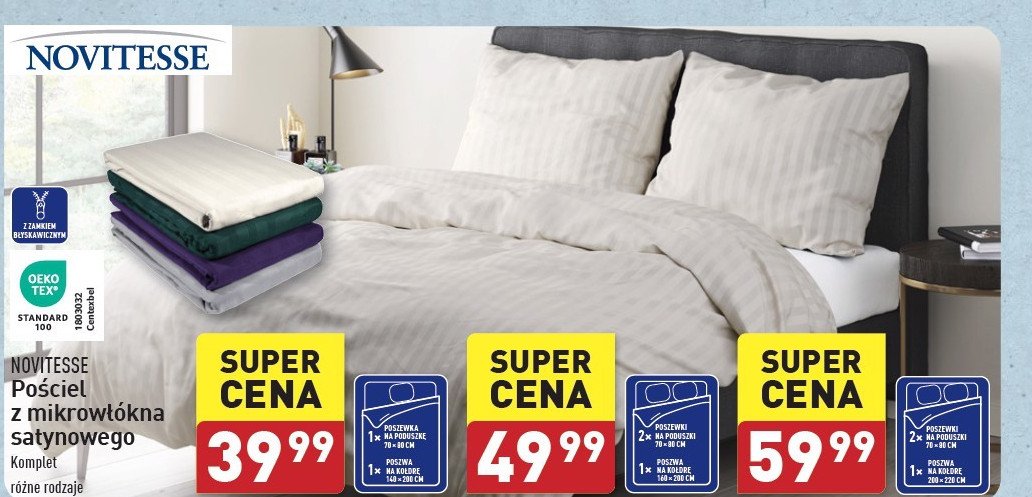 Pościel makosatyna 160 x 200 + 2x 70 x 80 cm Novitesse promocja w Aldi