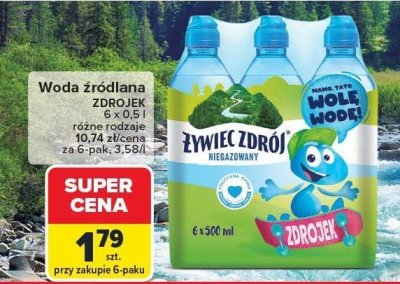 Woda źródlana ZDRÓJEK 6 x 0,5 l promocja w Carrefour